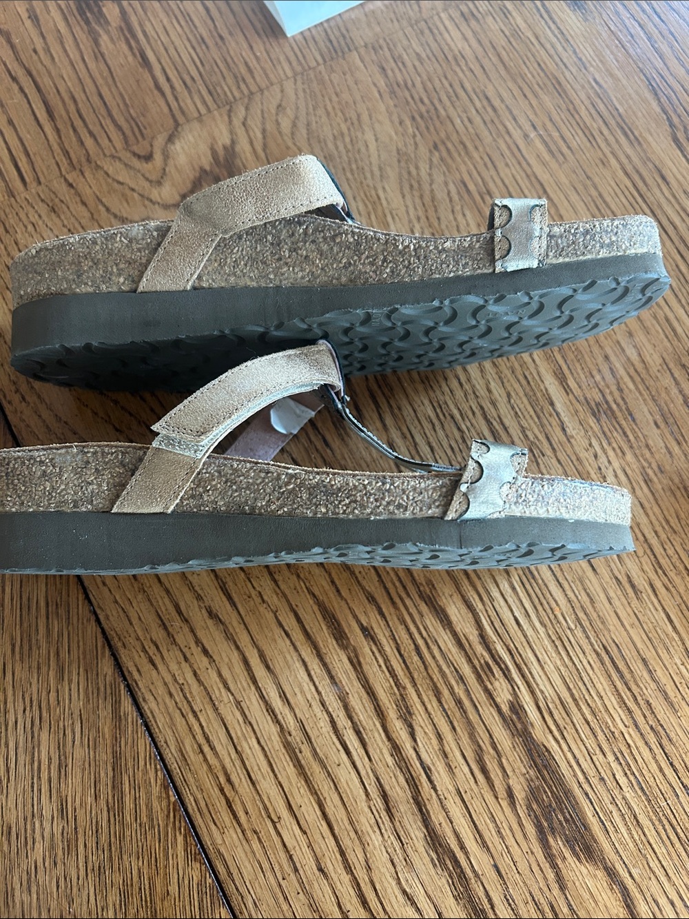 Naot Metallic Champagne T-Strap Sandals with Rhinestone Accent - Picture 3 of 6